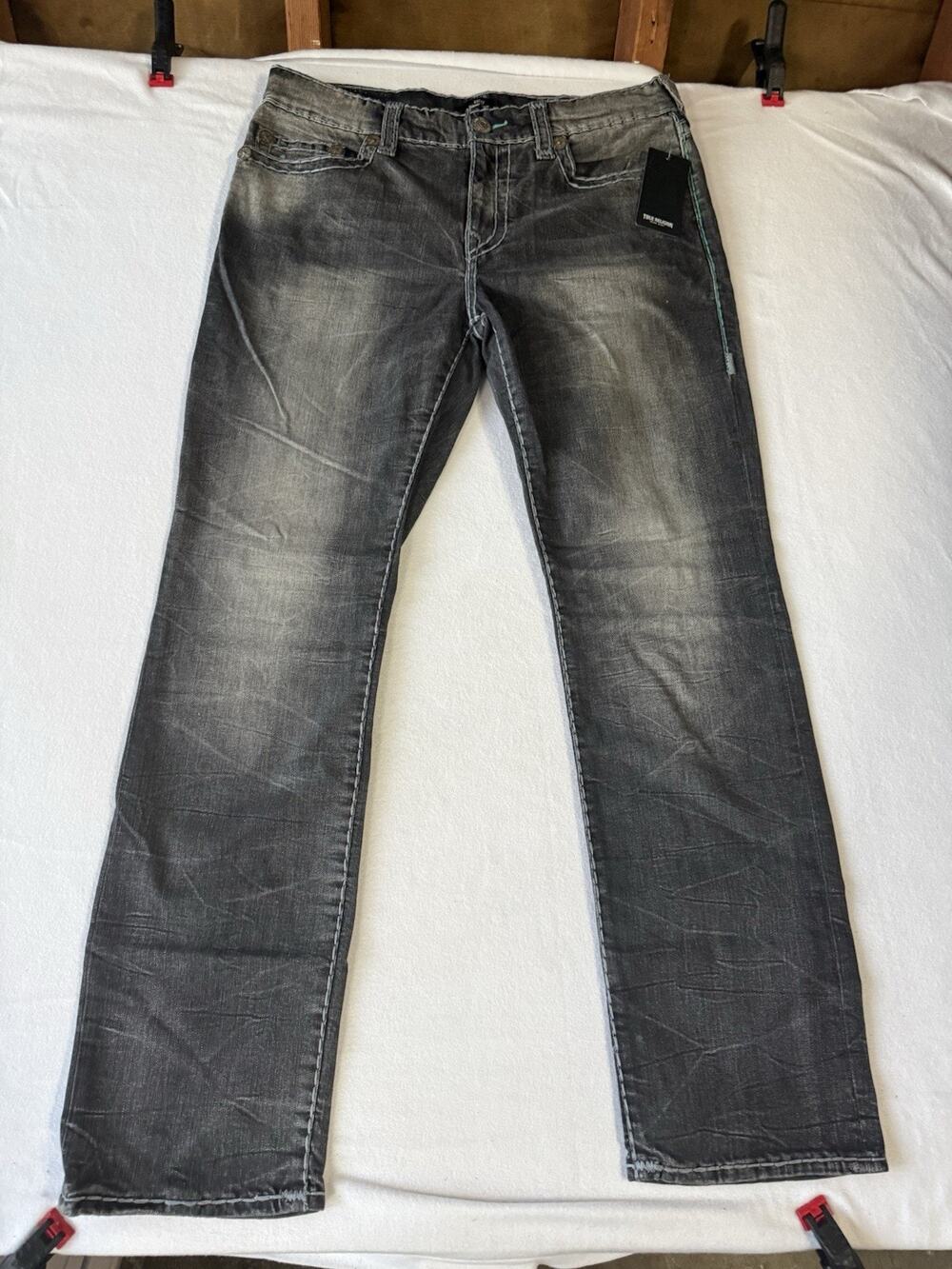 True Religion Ricky Jeans Men's 32x34 No Flap SN Relaxed Straight Black & Blue